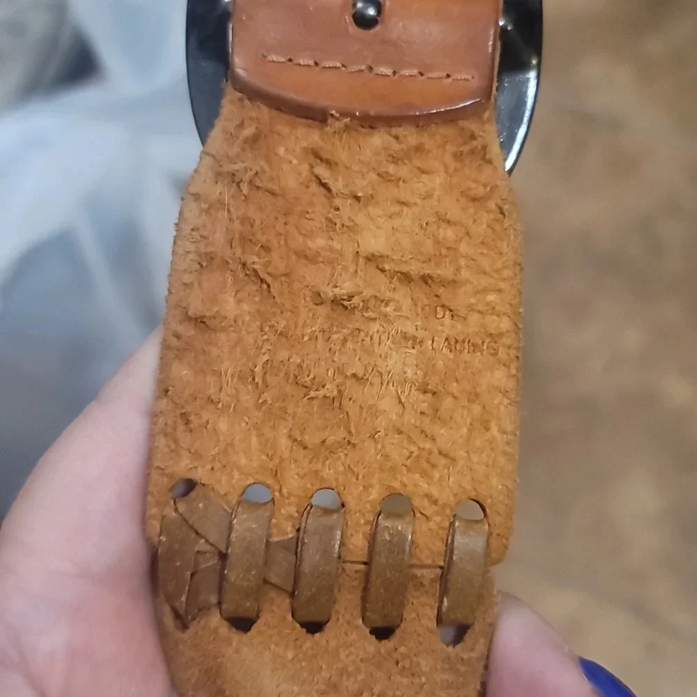 Leather braided whipstitch belt brown tan cognac vintage - Picture 4 of 5
